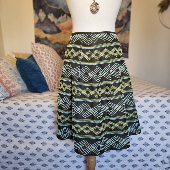 Josephine Chaus Green Argyle Pleated A-Line Skirt Size 4P Retro Mod Preppy Midi - Picture 10 of 13